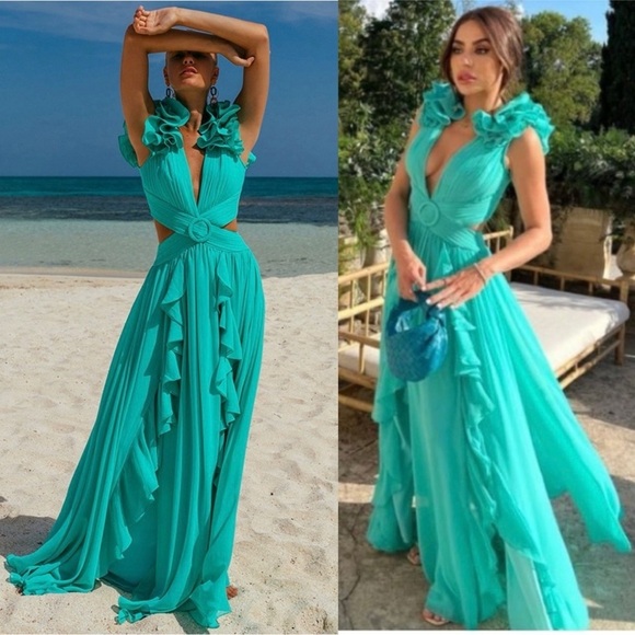 PatBO Dresses & Skirts - Patbo Flutter Sleeve Cut Out Chiffon Maxi Dress Size 6 EUC